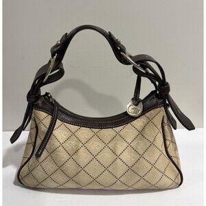 Dooney Bourke Womens Shoulder Bag Signature Beige Canvas Brown Leather Handbag *
